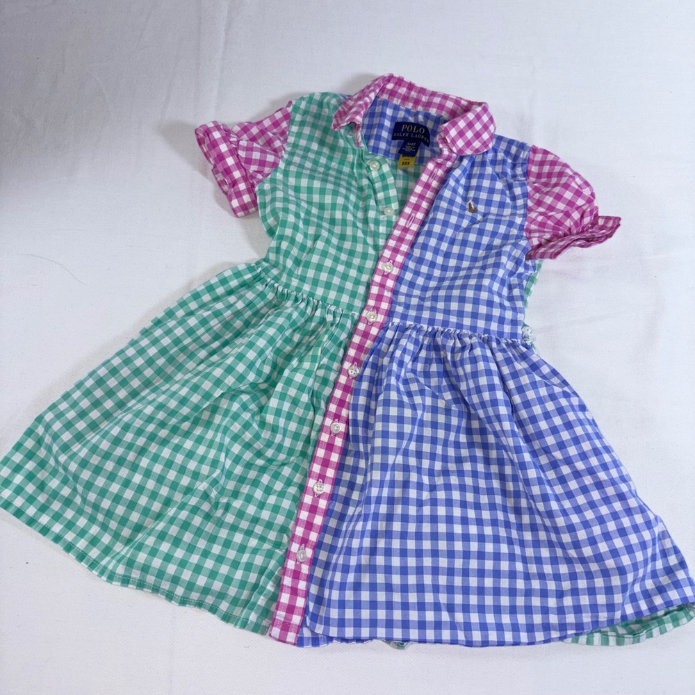 Polo Ralph Lauren Dress 4/4T Multi Gingham Excellent Colorblock Fit & Flare